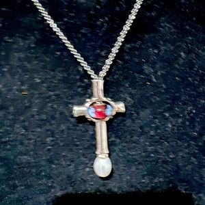 Sterling silver cross with Murano bead and pearl